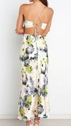 Vestido largo de satén con estampado floral y elegante | Bella Brisa