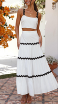 Conjunto de vestido largo de dos piezas con ribete Ric Rac en blanco