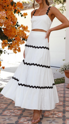 Conjunto de vestido largo de dos piezas con ribete Ric Rac en blanco