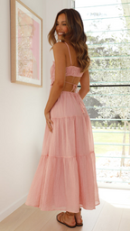 Vestido largo fruncido con cordones en Rosa