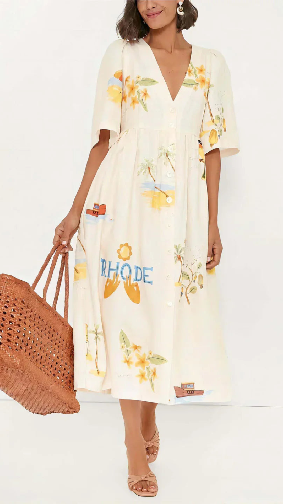 Vestido beige con estampado Veraniego