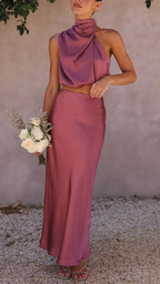 Conjunto top y falda de satén