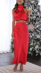 Conjunto top y falda de satén