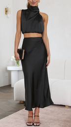 Conjunto top y falda de satén