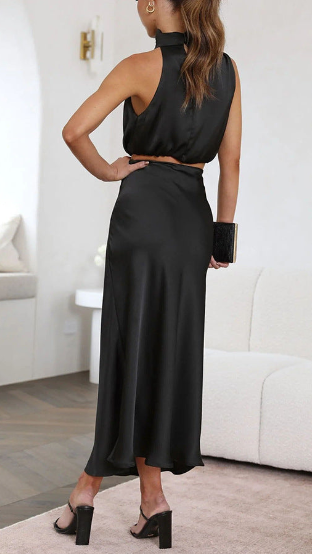 Conjunto top y falda de satén