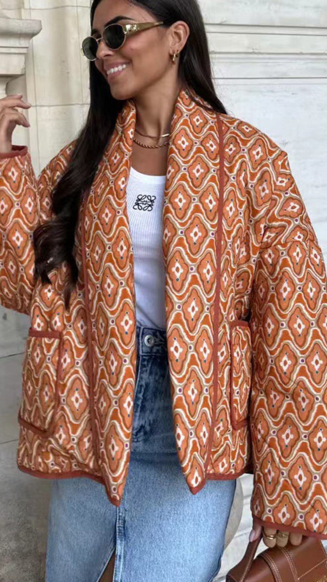 Abrigo abierto acolchado bohemio