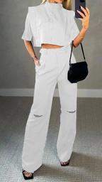 Conjunto Blusa Crop y Pantalón de Cintura Alta