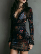 Liora | Mini vestido floral de terciopelo con encaje